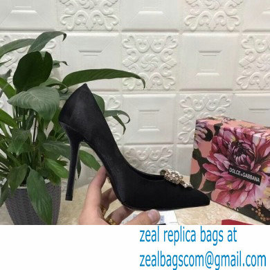 Dolce  &  Gabbana Heel 10.5cm Satin Pumps Black with Crystal Bow 2021